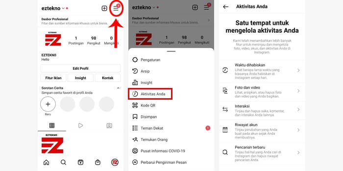 Cara melihat aktivitas orang lain di instagram