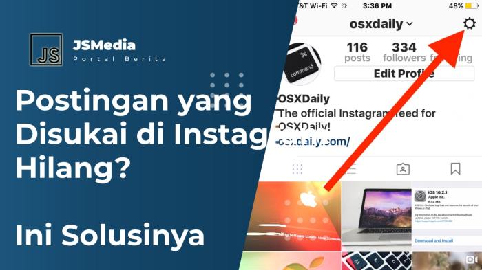 Postingan instagram hilang