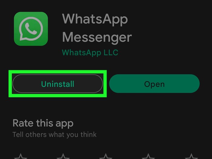 Arti uninstall whatsapp