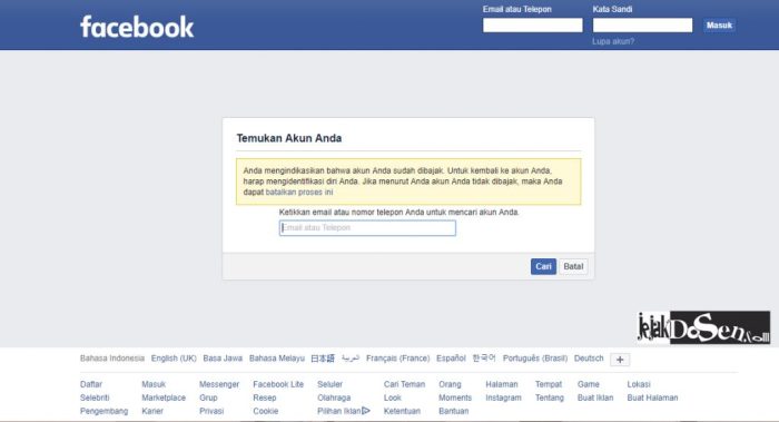 Akun facebook hilang sendiri