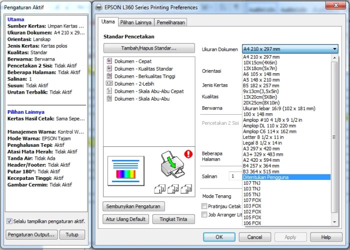 Cara setting kertas printer epson l120