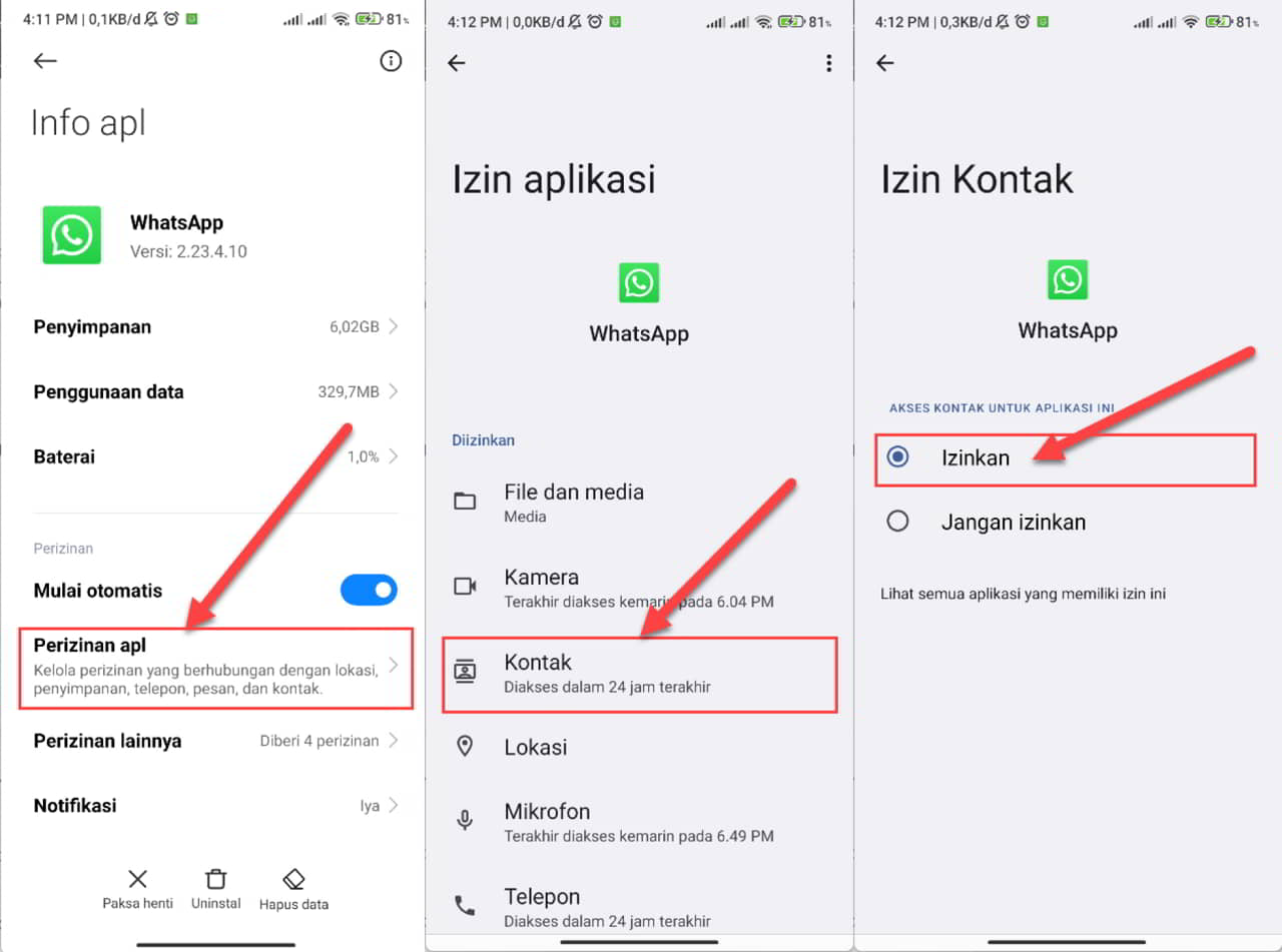 Kontak whatsapp tidak muncul di samsung