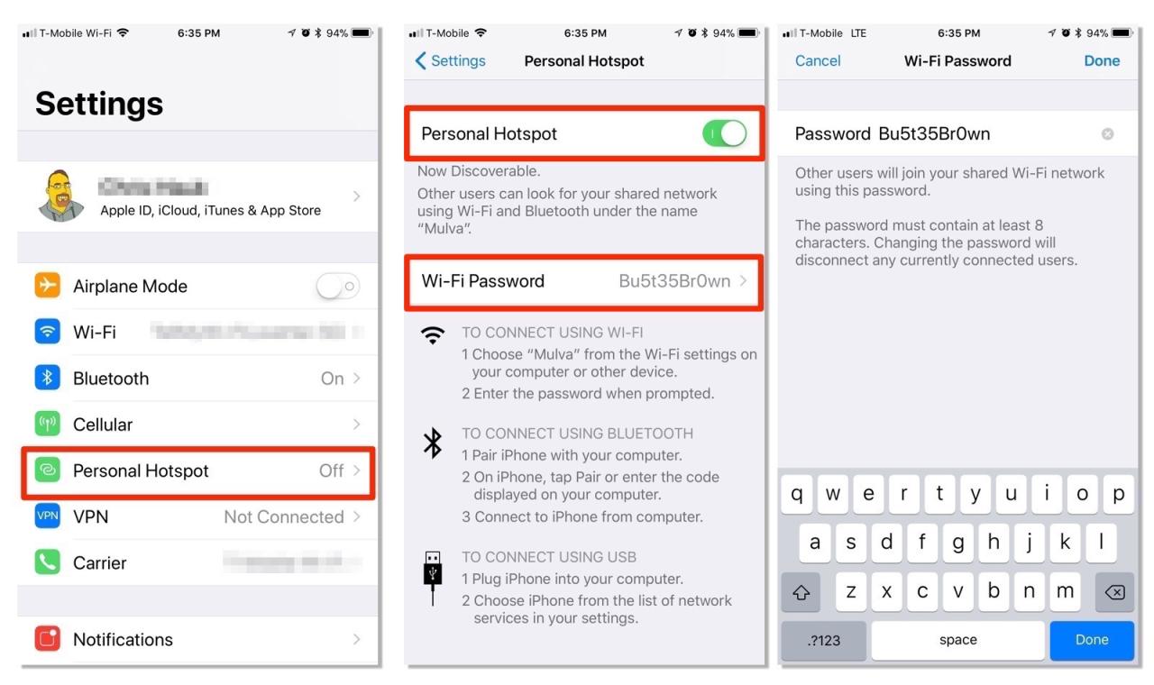 Setting personal hotspot iphone