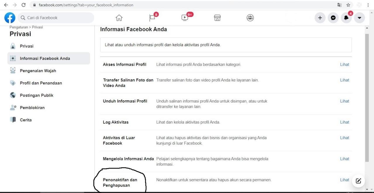 Akun facebook pribadi saya dinonaktifkan