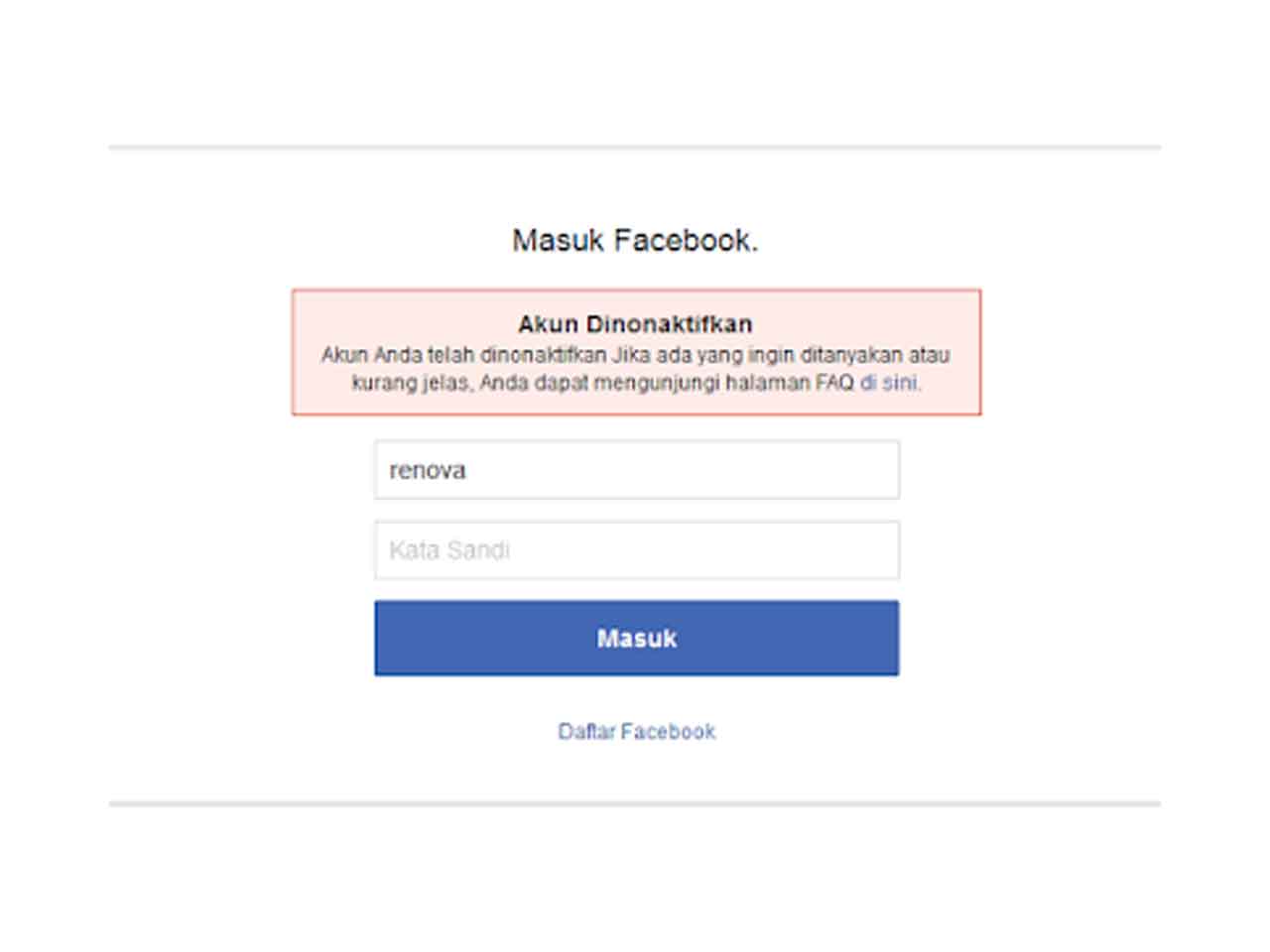 Akun facebook pribadi saya dinonaktifkan