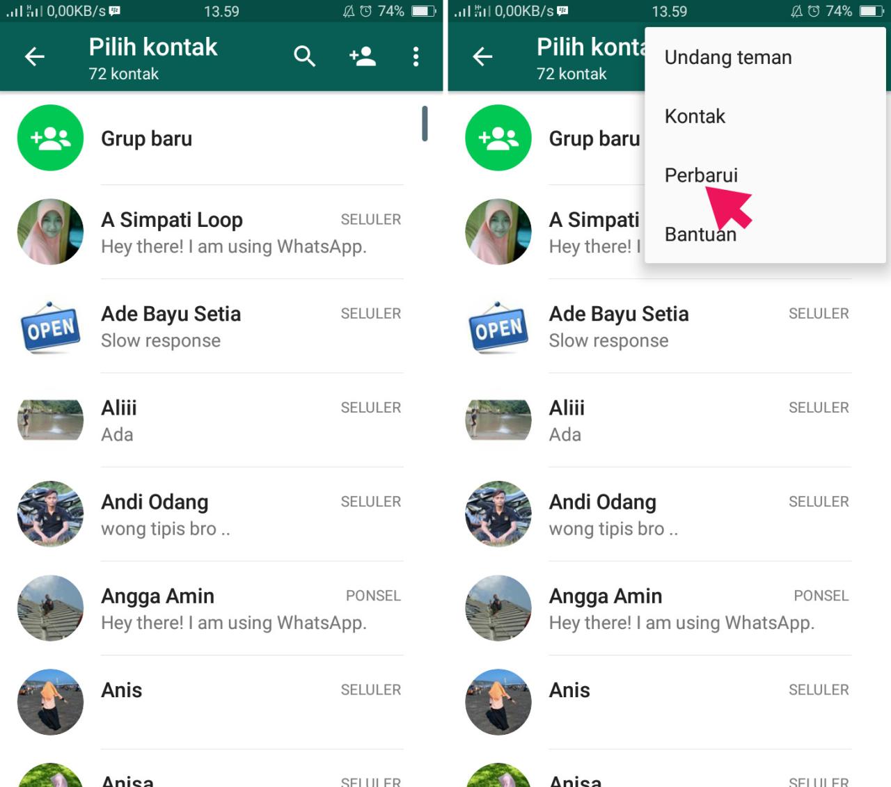 Kenapa kontak di whatsapp tidak ada namanya